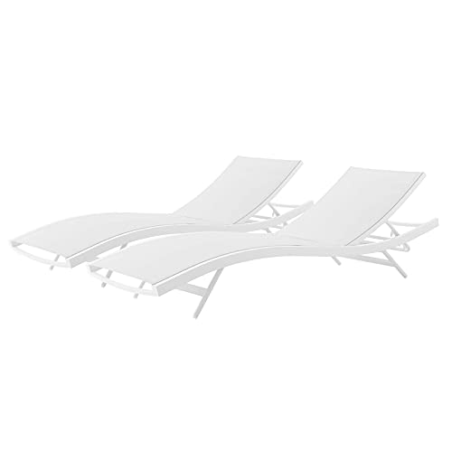 Lounge Chair Chaise, Set of 2, Aluminum, Metal, White, Modern, Outdoor Patio Balcony Cafe Bistro