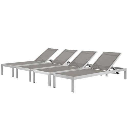 Outdoor Escape Gray Aluminum Chaise Lounge Set of 4, Patio Furniture, Modern Design, Weather-Resistant Material, Spacious Seat, Garden or Poolside