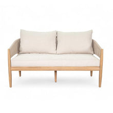 Merax Outdoor Patio Loveseat Sofa with 4 inch Thick Cushion, Bohe Style Acacia Wood Outdoor 2-Seater Sofa Couches for Garden Backyard Poolside, Patio Furniture Sofa for 2, Light-Brown Rope