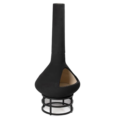 Ash & Ember Ceramic Chiminea Fire Pit with Stand, Smoke-Reducing Chimney, Semi-Enclosed Outdoor Fireplace for Backyard Patio or Deck, Cooking Grate and 18" Stand Included