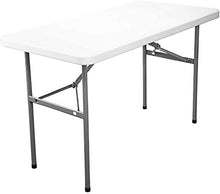 4ft Folding Table - Foldable Heavy Duty Plastic Table for Indoor & Outdoor Parties, Picnic, Camping, Wedding, BBQ Catering, Garden Dining - Fold-in-Half Portable Utility Table - White - 4ft