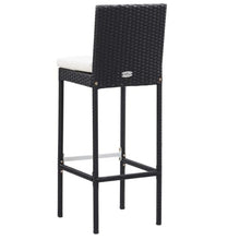 LPERTGFHU 7-Piece Patio Bar Set, Poly Rattan Outdoor Garden Furniture with Acacia Wood Tabletop and Cushioned Stools, Black