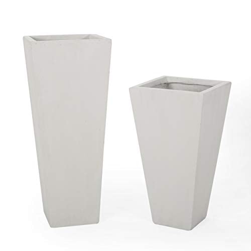Christopher Knight Home Tommy, White Outdoor Modern Large and Small Cast Stone Planter Set