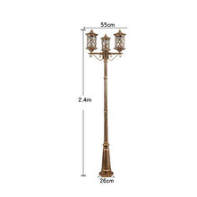 SDdPulse Street High Pole Light 3-Lights Retro Outdoor Path Glass Post Light European Ip55 Waterproof Garden Lawn Aluminum Column Lamp Park Community Pillar Light Stadium,Brass_Height 2.4m