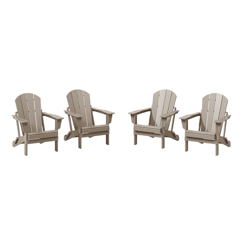 WestinTrends Malibu 4-Piece Set Outdoor Folding Poly Adirondack Chair, Weathered Wood