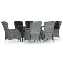 Heofavd 7 Piece Garden Dining Set Light Grey Poly Rattan 63" Rectangular Table with 6 Reclining Chairs UV Resistant Steel Frame Outdoor Patio Furniture Set for Backyard Terrace Balcony