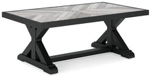 Signature Design by Ashley Beachcroft Farmhouse Weather and Rust Resistant Outdoor Coffee Table with Porcelain Tabletop, Black & Light Gray