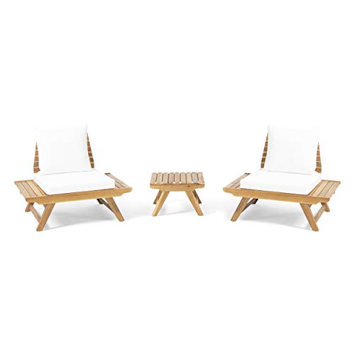 GDFStudio Outdoor 2 Seater Acacia Wood Club Chairs and Side Table Set, and White