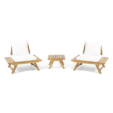 GDFStudio Outdoor 2 Seater Acacia Wood Club Chairs and Side Table Set, and White