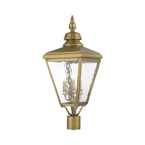 Livex Lighting 20433-01 Transitional Three Light Post-Top Lanterm from Cambridge Collection Finish, 10.63 inches, 26.75x10.63x10.63, Antique Brass