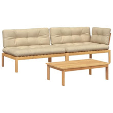 TUERYAFEK 3 Piece Garden Pallet Sofa Set with Solid Acacia Wood Frame, Beige Polyester Cushions, Modular Outdoor Seating for Patio or Balcony