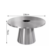 Round Bar Table Modern Bistro Pub Tables,BBQ Work Kitchen Stainless Steel Non-Slip Feet Pads Slotted Countertop Design(C136CM)