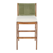 Christopher Knight Home Arly Outdoor Bar Stools Set of 2, Acacia Wood Frame Bar Stool with Cushion, Patio Outdoor Chairs Set, Island Stools with Woven Wicker Back for Balcony Garden, Green+Cream+Teak