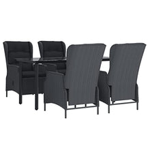 FMPGJLYH 5 Piece Outdoor Dining Set, Dark Gray Poly Rattan Patio Furniture with Reclining Chairs and Tempered Glass Table, Weather Resistant Garden Bistro Set for Backyard Deck