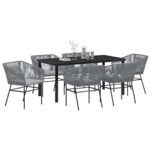 7 Piece Outdoor Dining Set with Cushions, Grey Patio Furniture Set with Tempered Glass Table, Modern Garden Table and Chairs for Balcony, Patio, Backyard, Powder-Coated Steel, Weather Resistant