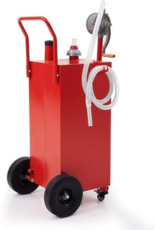 45 Gallon Gas Portable Fuel Caddy with Manual Transfer Pump, Flat-Free Wheels, Gasoline/Diesel Storage Tank and Hose for Car, Truck, Boat, ATV, Lawn Mower,Red.