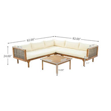 Christopher Knight Home Tenntt 5-Seater Acacia Wood Patio Furniture Set, Outdoor Conversation Sofa Chat Set with Coffee Table, Wicker Arm, Sectional Seating Group for Backyard Balcony, Teak+Beige