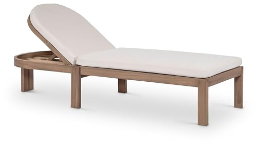 Meridian Furniture 397Cream Newport Collection Modern | Contemporary Outdoor Patio Lounge Chair, Acacia Wood, Thermowood Treated, Water Resistant, Cover Included, 29.25" W x 79.75" D x 16.75" - 39.5"H