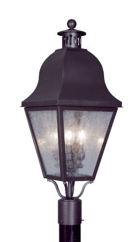 Livex Lighting 2556-07 Outdoor Post with Seeded Glass Shades, Bronze