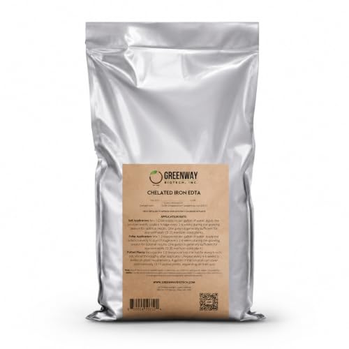 Greenway Biotech, Inc. Chelated Iron EDTA 13% Fertilizer - 100% Water Soluble Micronutrient for Plants, Lawns, Hydroponics - Corrects Iron Chlorosis & Yellow Leaves - Made in USA - 25 Pounds