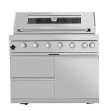 43-Inch Gas Outdoor Kitchen Grill with 6 Burners 85000 BTU Output,Electric Rotisserie Kit,LED Control Knobs, Double Grill Surface,Infrared Rear Burner,Drawers,Bottle Opener,Temperature Gauge (Silver)