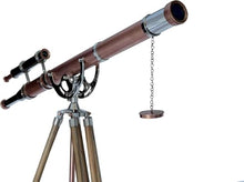 Antiqueex Vintage Brass Chrome Finish Telescope Double Barrel Navy Floor Stand