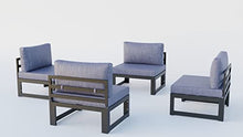 LeisureMod 4-Piece Armless Outdoor Patio Sectional Set with Cushions – Modern Blue Patio Chairs for Garden, Deck, or Backyard