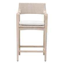 Benzara 28 Inch Outdoor Counter Stool Chair Synthetic Wicker Gray White
