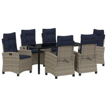 FUDUGEHMIOFWFJJ Modern 7-Piece Grey Poly Rattan Garden Dining Set with Cushions, Outdoor Patio Furniture with Tempered Glass Table Top for Backyard, Balcony, Poolside Dining and Entertaining