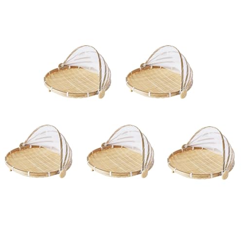 Cwmiibili 5X Hand-Woven Food Tent Basket Tray Fruit Vegetable Bread Storage Basket Simple Atmosphere Outdoor Picnic Mesh Net Cover