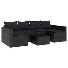2 Piece Patio Lounge Set with Cushions, Black Poly Rattan Outdoor Furniture