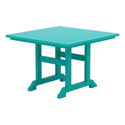Costaelm Square Outdoor Dining Tables, 43'' Patio Table with Umbrella Hole for 4 Person, Balcony Outdoor Buffet Porch for Outside Lawn Porch Bistro Furniture, Turquoise
