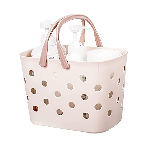 Plastic Storage Basket Collapsible with Handle - Portable Outdoor Picnic Basket Space Saving Storage Basket for Kitchen Shelves Bathroom,Green (Pink)