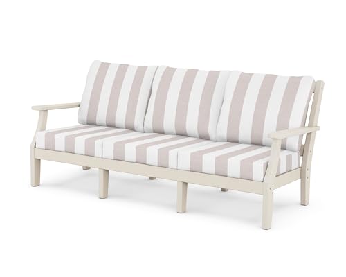 Martha Stewart by POLYWOOD® Chinoiserie Deep Seating Sofa in Sand/Cabana Stripe Dune Burlap