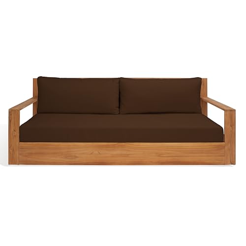 SAFAVIEH Couture Outdoor Collection Kauai Natural/Dark Brown Teak Solid Wood Patio Sofa