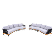 Christopher Knight Home Anna Patio Sofa Set with Cushions, Acacia Wood Patio Lounge Sofa with Woven Rope Back for 8 People, Outdoor Sofa Set, Spacious Seating Couch for Garden, Light Grey+Teak+Black