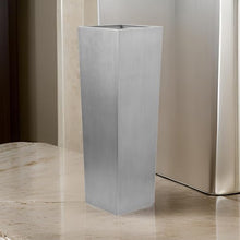 Benzara Zeny 48 Inch Tall Planter Vase with Hidden Insert, Tapered Barrel, Silver