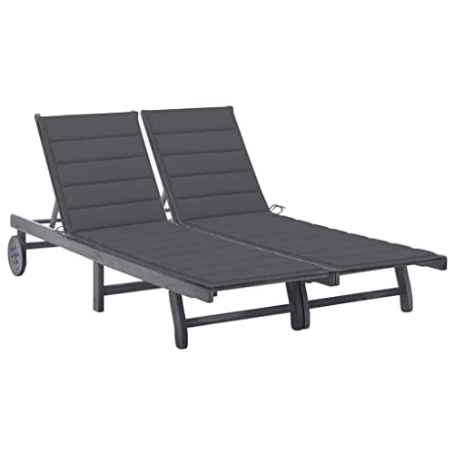 2-Person Lounger with Cushions,Outside Tanning Sun Chairs,Outdoor Set for Patio, Deck, and Poolside, Solid Acacia Wood (Gray+anthracitematerial)