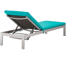 Modway Shore Aluminum Outdoor Patio Chaise Lounge Chairs with Cushions Silver Turquoise