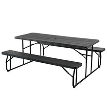 Gardenised Black Outdoor Foldable Woodgrain Picnic Table Set with Metal Frame 6 Ft (QI004269.BK)