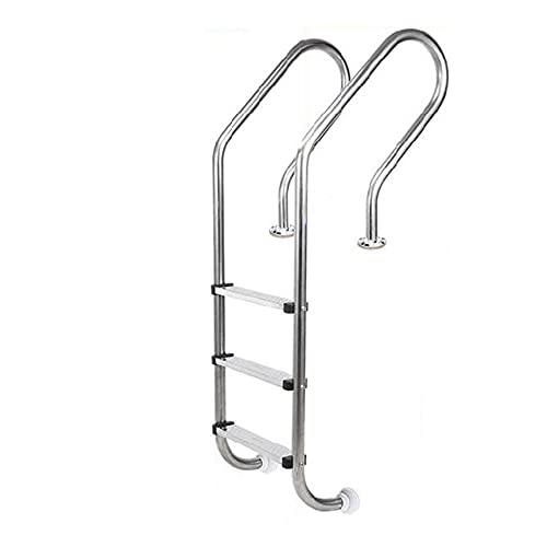 Swimming Pool Ladder Thick 304 Stainless Steel Special Pool Ladder with 3 Layers of Non-Slip Ladder Swimming Pool Ladder with handrails no Embedded/Silver / 59×28×155cm (Silver 59×28×155