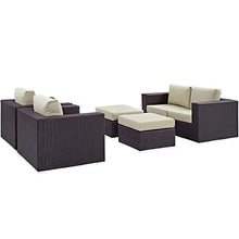 Modway Convene Wicker Rattan 5-Piece Outdoor Patio Furniture Set with Cushions in Espresso Beige