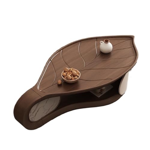 Hhaoran-9863 Side End Table Leaf-Shaped Minimalist Coffee Table Modern Asymmetrical Design in Walnut Wood for Stylish Living Rooms Accent Coffee Table for Living Room Bedroom Office