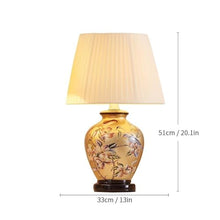 WOAITIANTIAN Desk Lamps Painted Ceramic Desk Lamp, Flower Bird Bedside Table Light(Dark Gold)