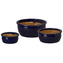 Emissary Home and Garden 23in. L x 10in. H Blue Stoneware Round Planters with High-fire Treatment (Set of 3)