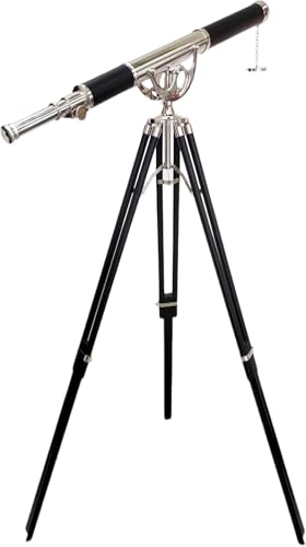 Antiqueex Nautical Vintage Brass Marine Telescope Silver Finish 65''
