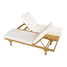 Christopher Knight Home Acacia Wood Chaise Lounge Chair Set of 2, Double/Single Outdoor Sunbathing Pool Lounger with 4'' Cushion, Patio Wooden Adjustable Backrest Lounge Sofa, Teak+Cream