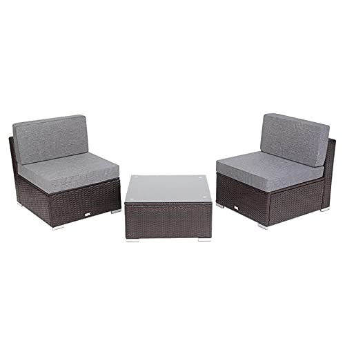 DUYHBAWRS 3 Pieces Patio PE Wicker Rattan Sofa Set Furniture