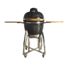 Ceramic Grill, Outdoor BBQ Smoker with Wooden Handle, Stainless Steel Grid Pan for Backyard Camping & Garden Party(A,26in)