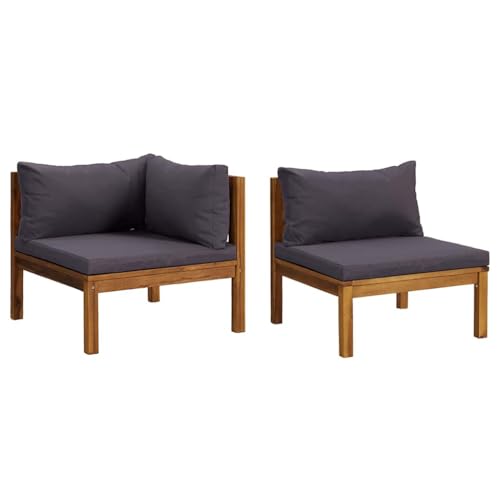 hliofuir Modular Outdoor Patio Sectional Acacia Wood Loveseat 27.2 in Cube Couch with UV Cushions Dark Grey Dining Set for Garden Balcony Porch Sunroom and Indoor Living Spaces